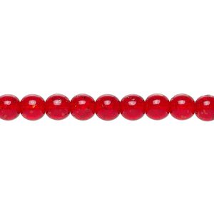 Bead, Czech crackle glass druk, ruby red, 6mm round. Sold per 15-1/2" to 16" strand, approximately 65 beads.