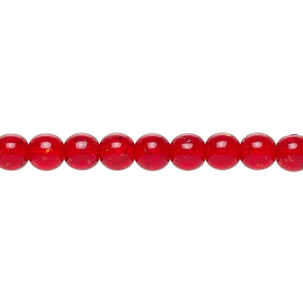 Bead, Czech crackle glass druk, ruby red, 6mm round. Sold per 15-1/2" to 16" strand, approximately 65 beads. image number 0