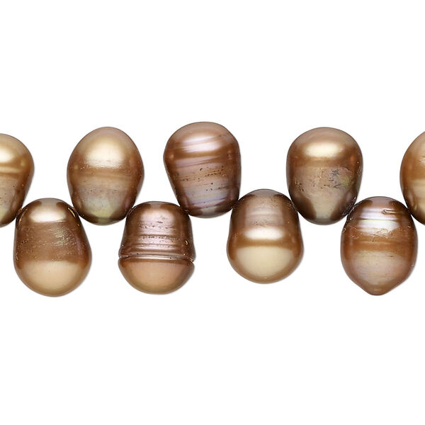 Freshwater pearl 1pkg1, rice C grade, 15 inch copper peacock 9x6mm-13x8mm cultured image number 0