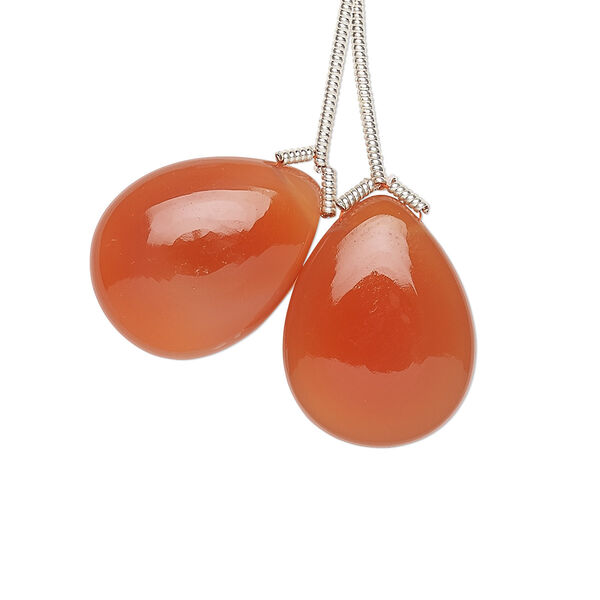 Bead, carnelian (dyed / heated), 20x15mm hand-cut top-drilled teardrop, B grade, Mohs hardness 6-1/2 to 7. Sold per pkg of 2 beads. image number 0