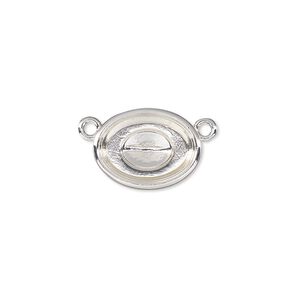 Link, Almost Instant Jewelry®, silver-plated "pewter" (zinc-based alloy), 16x12mm oval with 14x10mm oval setting. Sold per pkg of 2.