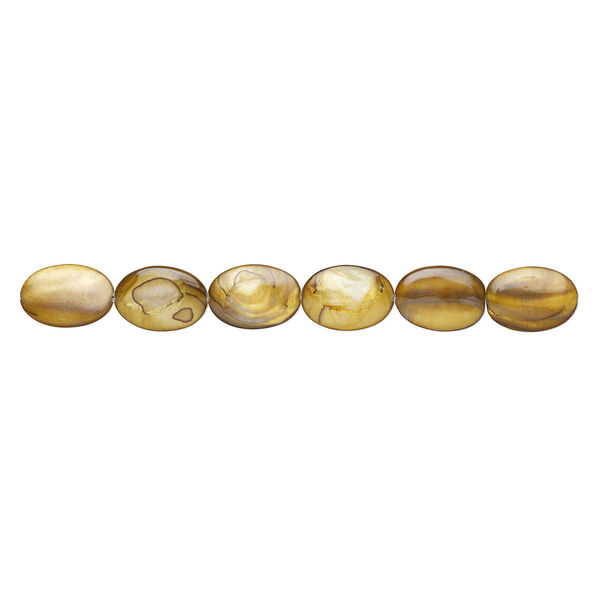 Mother-of-pearl shell 1pkg1, puffed oval bead 14 inch golden brown 34x24mm-35x25mm image number 1