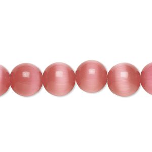 Bead, cat's eye glass (fiber optic glass), dark pink, 10mm round, quality grade. Sold per 15-1/2" to 16" strand.
