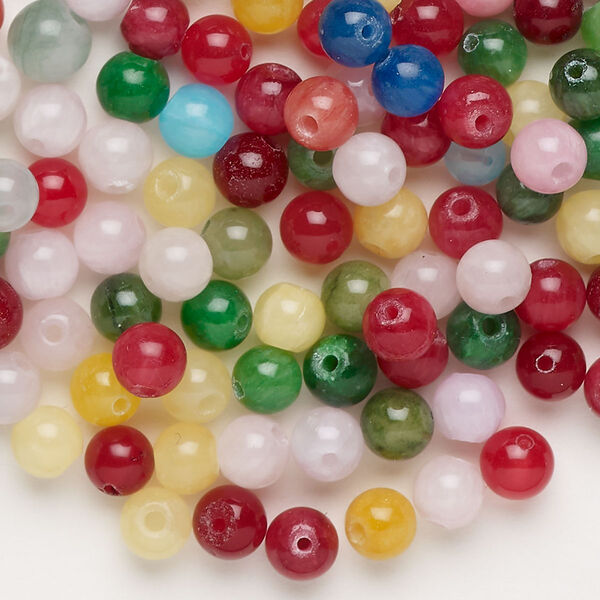 Bead mix, quartz (dyed), pkg/2 ounces, mixed colors, 4-5mm machine-cut round, C grade. image number 0