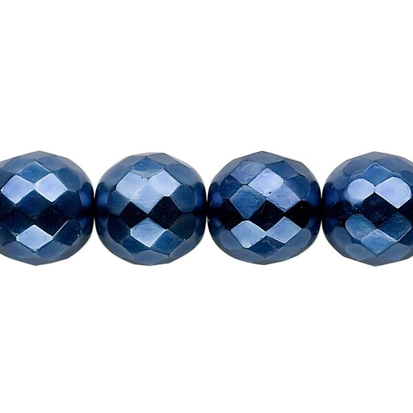 Bead, Czech fire-polished glass, pkg/15-1/2 to 16 inches, 12mm faceted round, opaque dark blue carmen, (23980-70033). image number 0