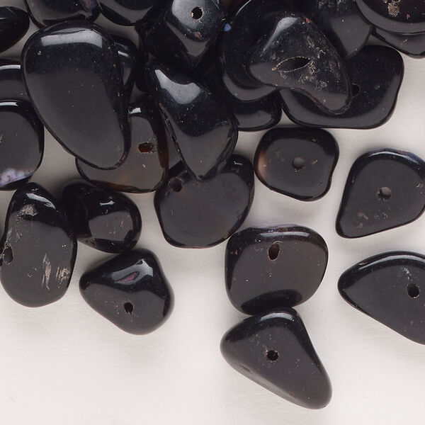 Bead, glass, pkg/200, opaque black/grey/pink, small to extra-large top-drilled chip. image number 0