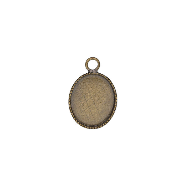 Drop, antiqued brass, 13x11mm oval with beaded edge and 12x10mm oval bezel cup setting. Sold per pkg of 12. image number 0