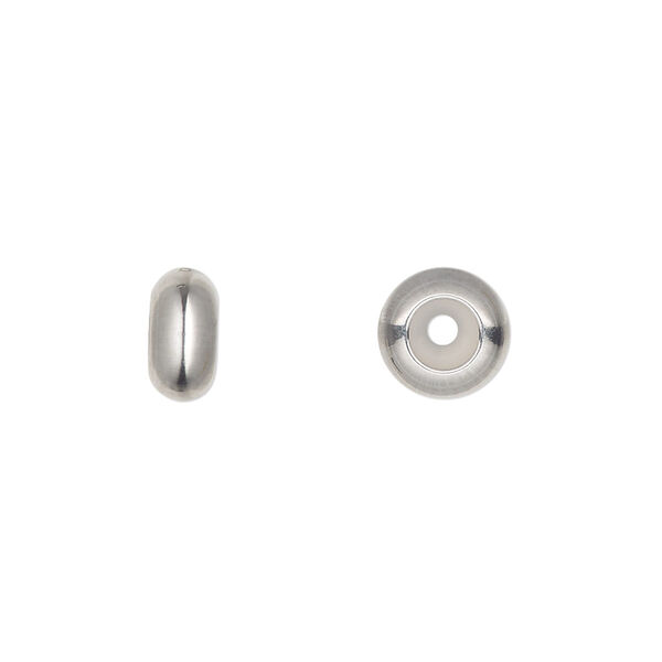 Bead keeper, stainless steel and silicone, clear, 9x4.5mm rondelle, fits 2.5mm chain or cord. Sold per pkg of 4. image number 0