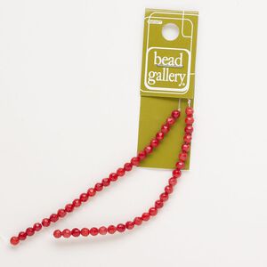 Bead, glass, opaque red, 4mm tumbled faceted round. Sold per 6-inch strand, approximately 45 beads.