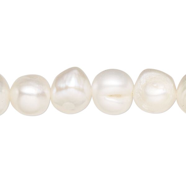 Pearl, cultured freshwater (bleached), white, 8-9mm semi-round flat-sided potato, D grade, Mohs hardness 2-1/2 to 4. Sold per pkg of (2) 15" to 16" strands. image number 0
