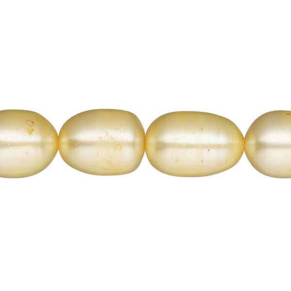 Pearl, cultured freshwater (dyed), jonquil, 9-10mm rice, C grade, Mohs hardness 2-1/2 to 4. Sold per 16-inch strand. image number 0