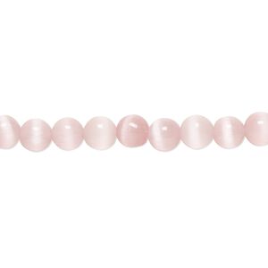 Bead, cat's eye glass (fiber optic glass), light pink, 6mm round, quality grade. Sold per 15-1/2" to 16" strand.