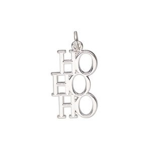 Charm, silver-finished "pewter" (zinc-based alloy), 20x13.5mm HoHoHo. Sold per pkg of 4.