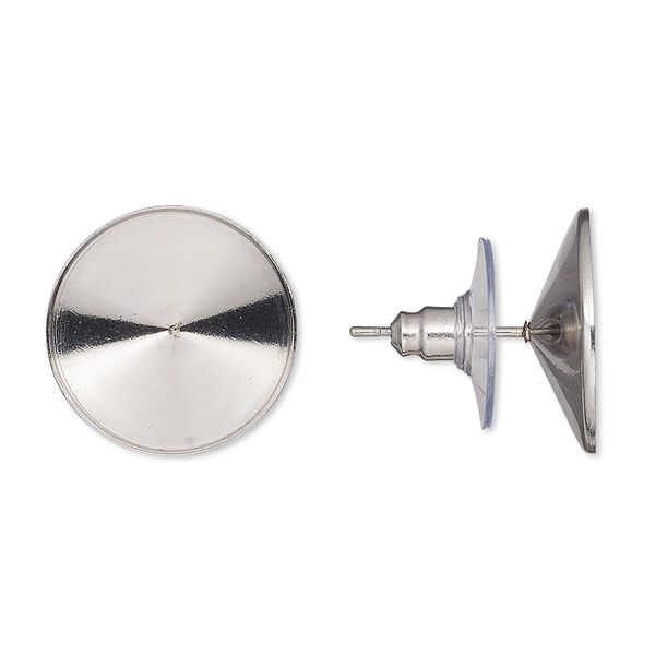 Earstud, Almost Instant Jewelry®, stainless steel and acrylic, 16.5mm with 16mm rivoli setting. Sold per pkg of 2 pairs. image number 0
