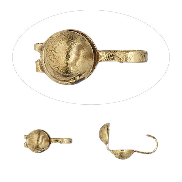 Bead tip, Hot Tips®, antique gold-plated brass, 9x5mm crescent moon. Sold per pkg of 100. image number 0