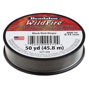 Thread, Beadalon® WildFire™, polyester and plastic, black, 0.15mm with bonded coating, 10-pound test. Sold per 50-yard spool.