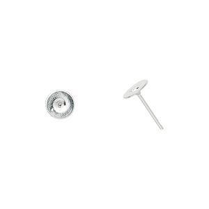 Earstud 1pkg100 silver-plated, 6mm flat pad, brass / steel 50 pair