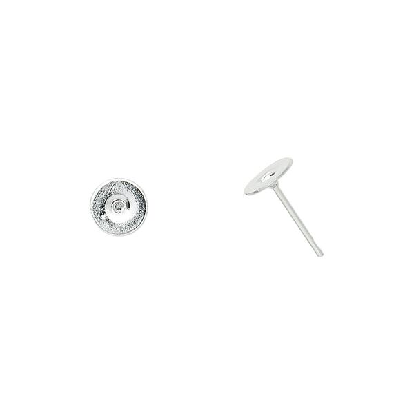 Earstud 1pkg100 silver-plated, 6mm flat pad, brass / steel 50 pair image number 0