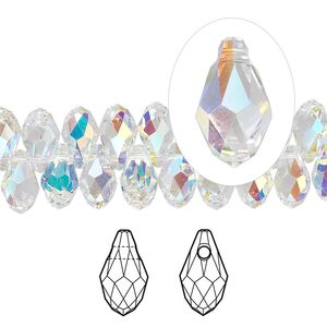Briolette 288pk crystal AB, Swarovski® 9x5mm pendant drop 6007