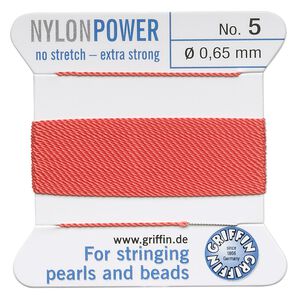 Thread, Griffin, nylon, coral, size #5. Sold per 2-meter card (approximately 78 inches).