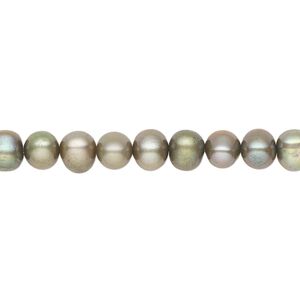 Pearl, cultured freshwater pearl (dyed), pkg/15-1/2 to 16 inches, 5-6mm potato, B- grade, green.