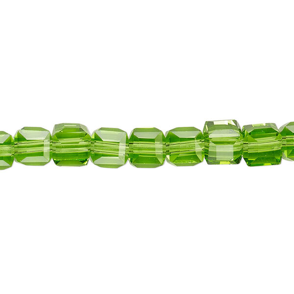 Bead 1pk 18 facets transparent green, Celestial Crystal® 6mm cube 15.5-16 inch image number 0