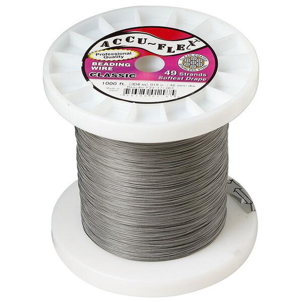 Beading wire, Accu-Flex®, nylon and stainless steel, clear, 49 strand, 0.019-inch diameter. Sold per 1,000-foot spool. image number 0