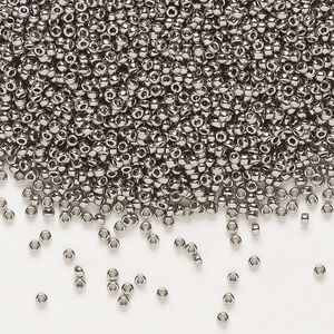 Seed bead, Miyuki, glass, pkg/4g, #15 rocaille, opaque nickel-plated (RR-190).