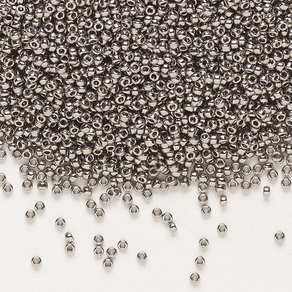Seed bead, Miyuki, glass, pkg/4g, #15 rocaille, opaque nickel-plated (RR-190). image number 0