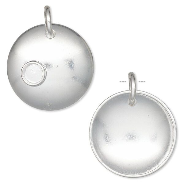 Drop, Hill Tribes, silver-plated brass, 21mm domed round with 4mm round setting. Sold individually. image number 0
