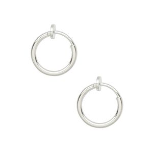 Earring hoop 1pkg2 silver-plated, 13x1.5mm round / pierced-look spring closure, brass 1 pair