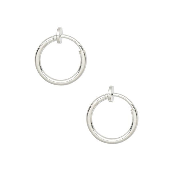 Earring hoop 1pkg2 silver-plated, 13x1.5mm round / pierced-look spring closure, brass 1 pair image number 0