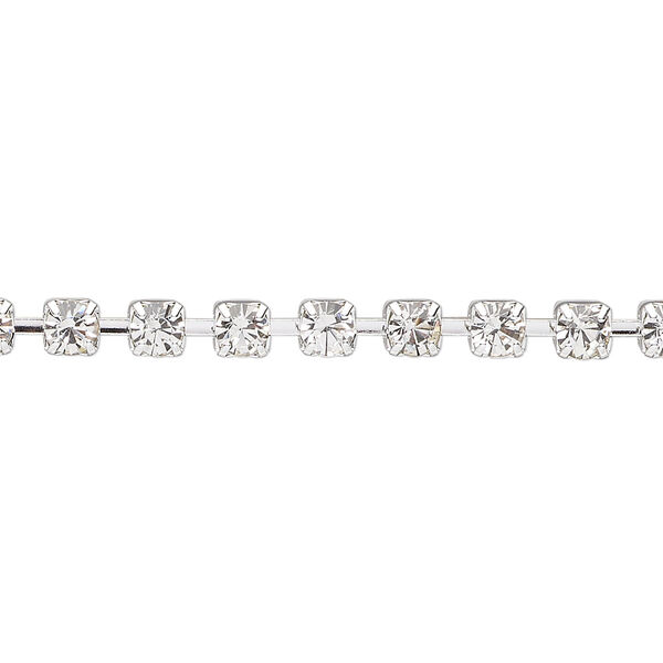 Cupchain, glass rhinestone and silver-plated brass, clear, 4mm round. Sold per pkg of 1 meter, approximately 160 cups. image number 0