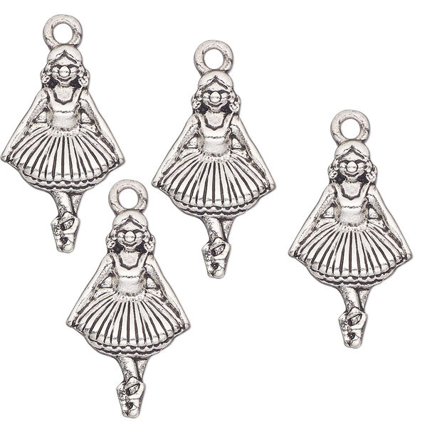 Charm, antique silver-finished "pewter" (zinc-based alloy), 22x13mm single-sided ballerina. Sold per pkg of 4. image number 0