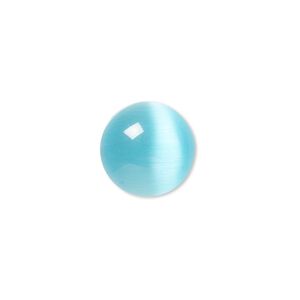 Cabochon, cat's eye glass (fiber optic glass), turquoise blue, 14mm calibrated round, quality grade. Sold per pkg of 10.