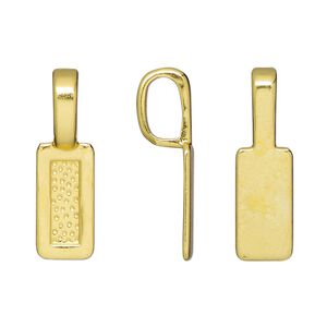 Bail, glue-on, gold-finished "pewter" (zinc-based alloy), 25.5x7.5mm rectangle with 15.5x7.5mm pad. Sold per pkg of 20.