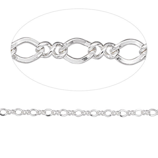 Chain, Argentium® silver, 2mm figure 8. Sold per pkg of 5 feet. image number 0