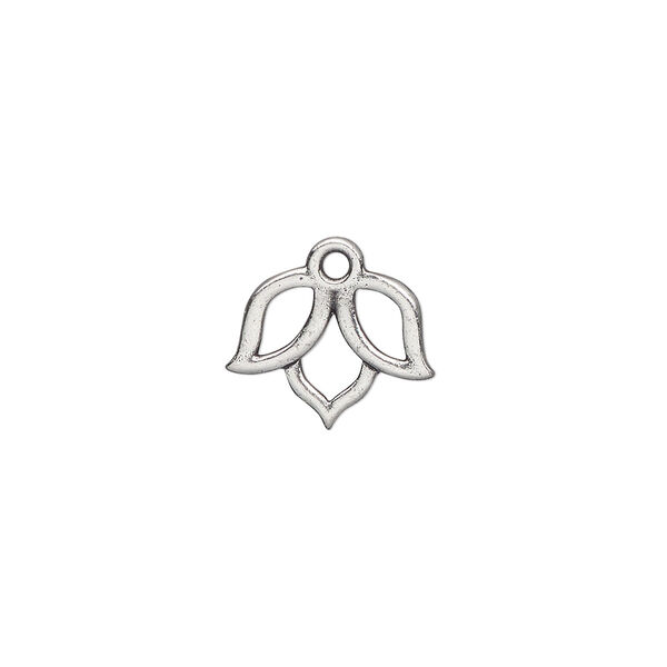 Charm, TierraCast®, pewter (tin-based alloy), 14x11mm double-sided open lotus with renewal theme. Sold per pkg of 20. image number 0