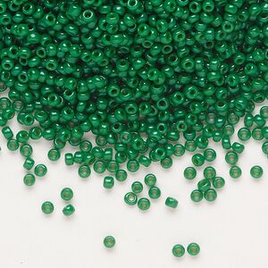 Seed bead, Miyuki, glass, pkg/25g, #11 rocaille, opaque outside dyed green, (RR-1481).