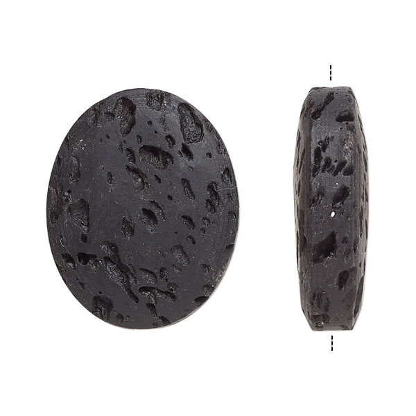 Bead, lava rock (waxed), black, 25x18mm oval, B grade, Mohs hardness 3 to 3-1/2. Sold per pkg of 2. image number 0