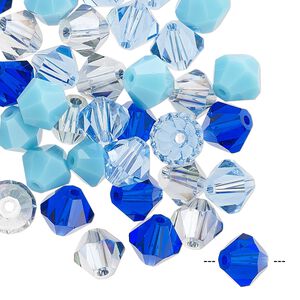 Bead mix 40pk 16 facets blue, Celestial Crystal® 8mm bicone