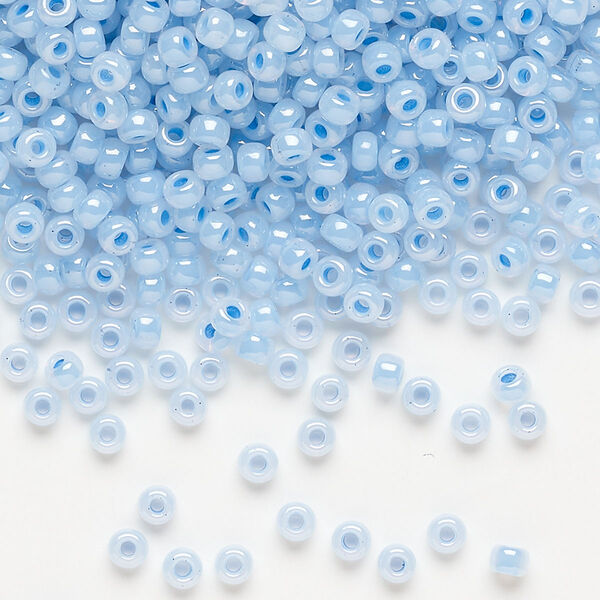 Seed bead, Miyuki, glass, pkg/50g, #8 rocaille, opaque luster sky blue (RR-523). image number 0