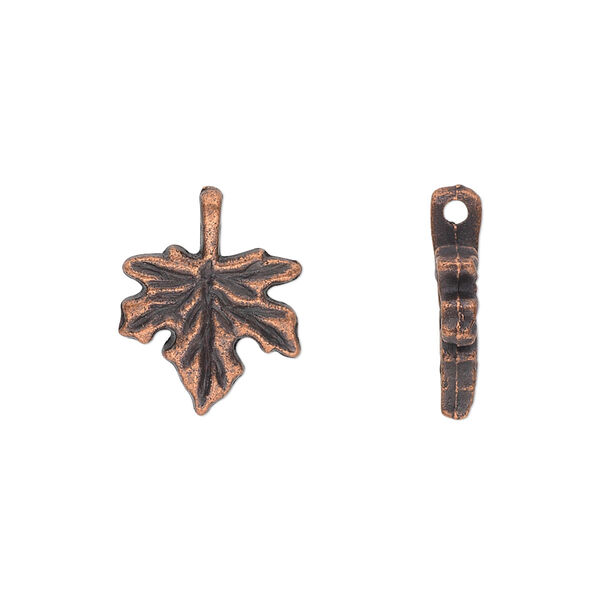 Charm, antique copper-plated "pewter" (zinc-based alloy), 13x13mm single-sided leaf. Sold per pkg of 20. image number 0