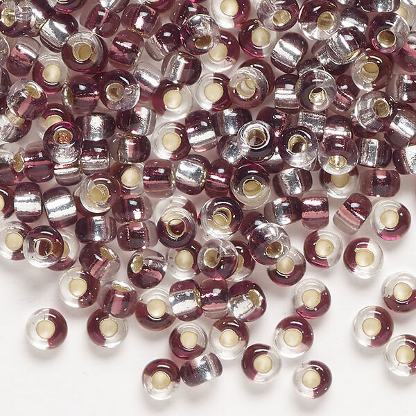 Seed bead, Miyuki, glass, pkg/25g, 4mm irregular round, transparent silver-lined plum/clear, (TB-3933). image number 0