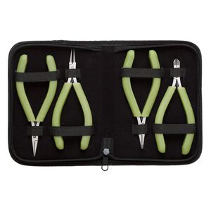 Pliers, Beadalon®, Slim Line series, stainless steel and plastic polymer, pkg/set of 4, lime green, 5-1/2 to 5-3/4 inches.
