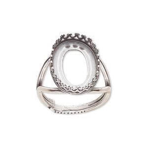 Ring, JBB Findings, antique silver-plated brass, 20x14.5mm oval with 18x13mm oval bezel setting, adjustable from size 6-8. Sold individually.