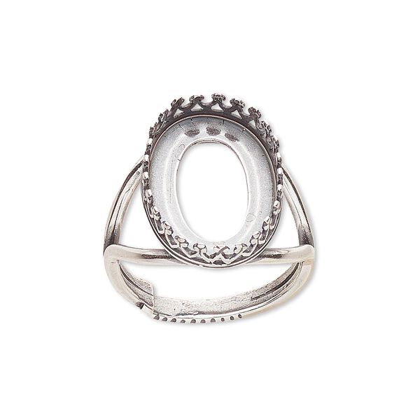 Ring, JBB Findings, antique silver-plated brass, 20x14.5mm oval with 18x13mm oval bezel setting, adjustable from size 6-8. Sold individually. image number 0