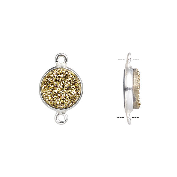 Link, titanium- / electro-coated druzy agate (coated) / sterling silver, gold, 11mm hand-cut single-sided flat round. Sold individually. image number 0