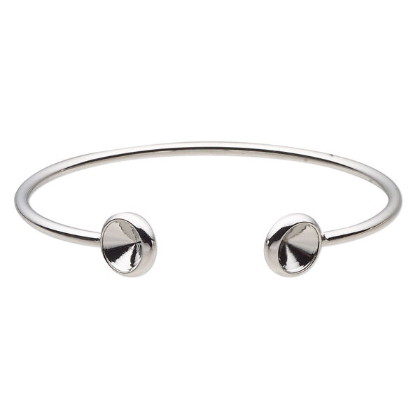 Bracelet, Almost Instant Jewelry®, cuff, imitation rhodium-finished brass, 11mm wide with (2) SS39 rivoli glue-in settings, 7 inches. Sold individually. image number 0