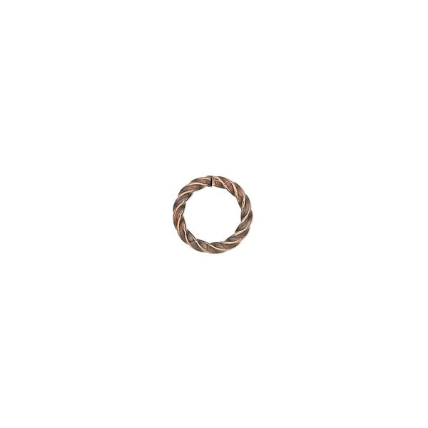 Jump ring, antique copper-plated brass, 8mm twisted round, 5.8mm inside diameter, 16 gauge. Sold per pkg of 1,000. image number 0